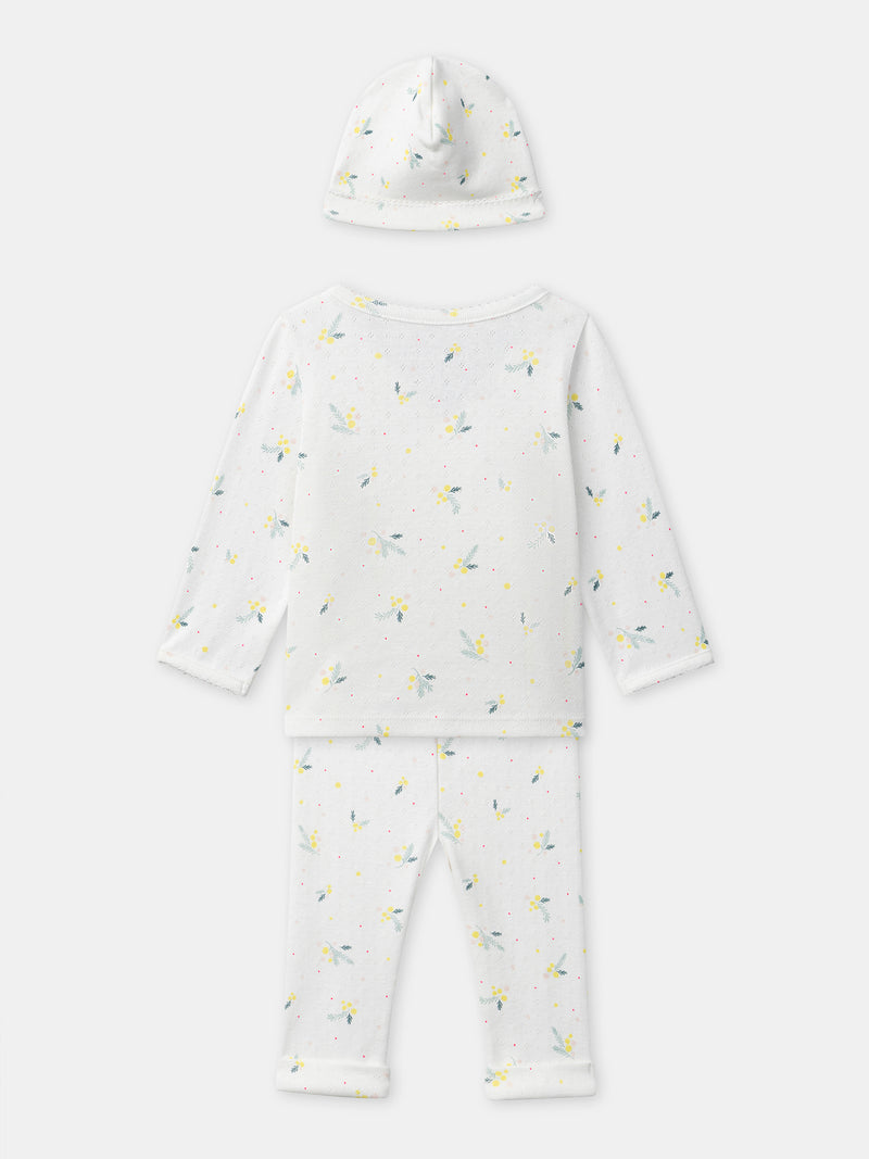 Set bestehend aus Top + Hose + Mütze mit Blattdruck für Neugeborene Mädchen