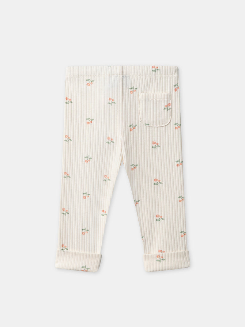Ivory Floral Print Leggings für Mädchen