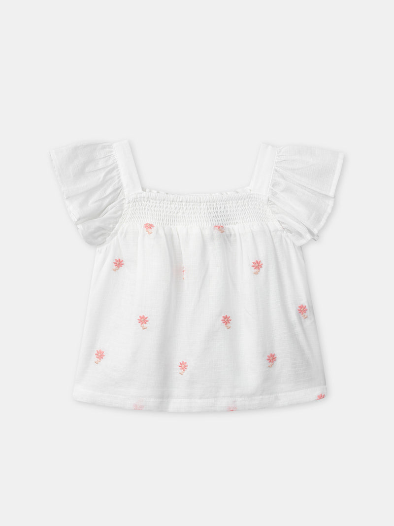Blouse écrue à broderies fleurs Bébé Fille