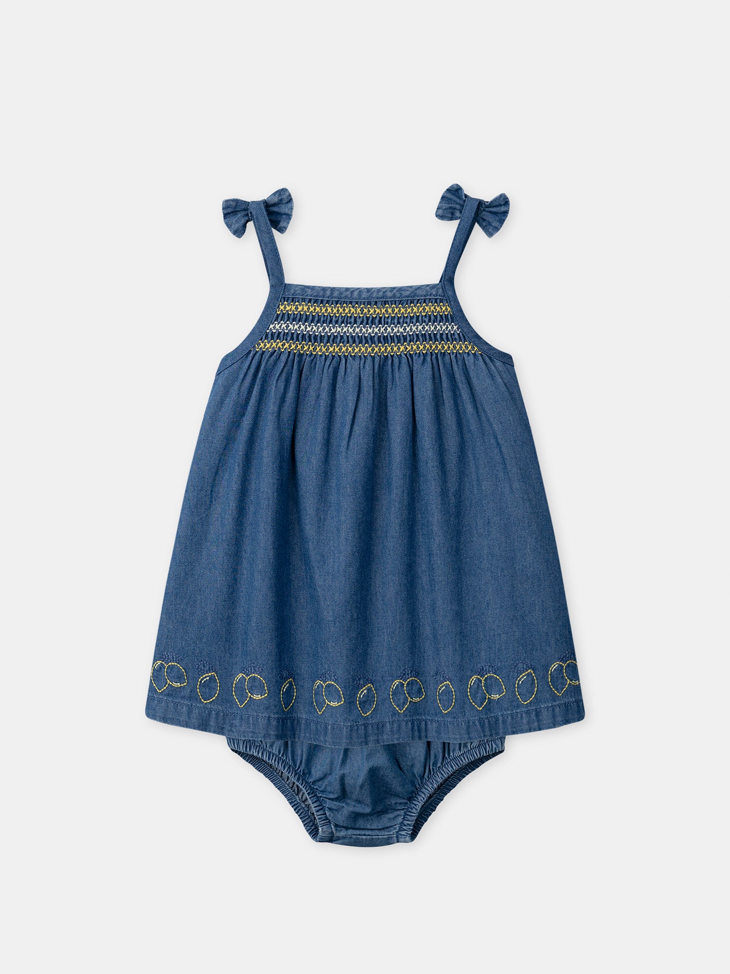 Denim-Kleid mit Zitronen-Stickereien für Baby-Mädchen