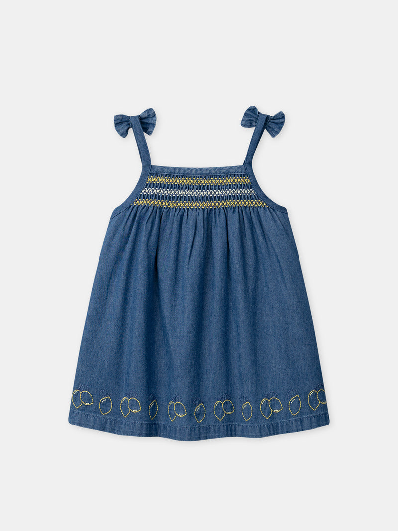 Denim-Kleid mit Zitronen-Stickereien für Baby-Mädchen