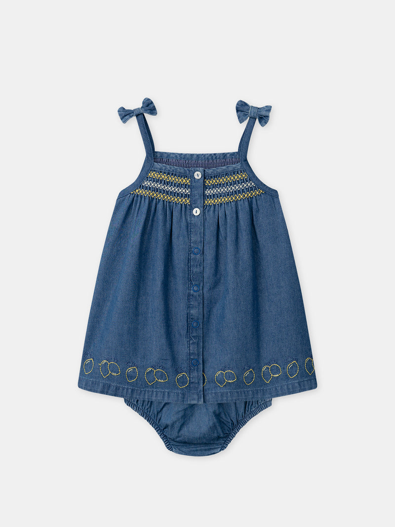 Denim-Kleid mit Zitronen-Stickereien für Baby-Mädchen