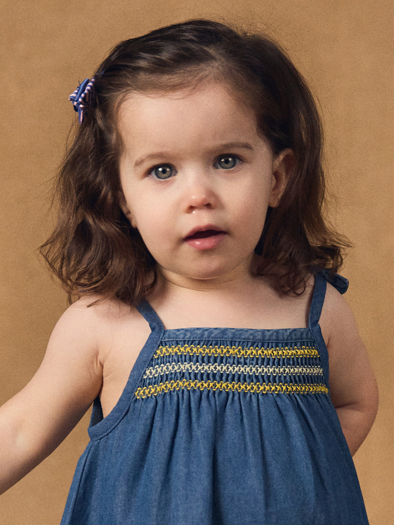 Denim-Kleid mit Zitronen-Stickereien für Baby-Mädchen