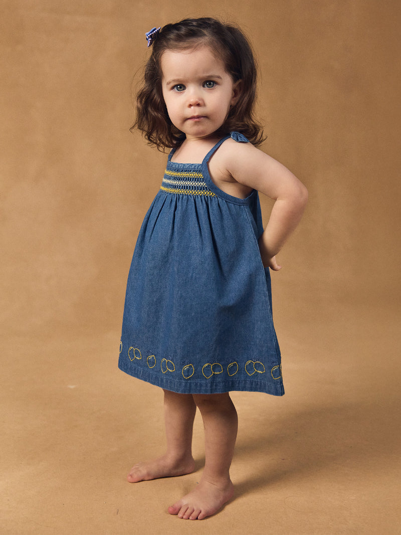 Denim-Kleid mit Zitronen-Stickereien für Baby-Mädchen