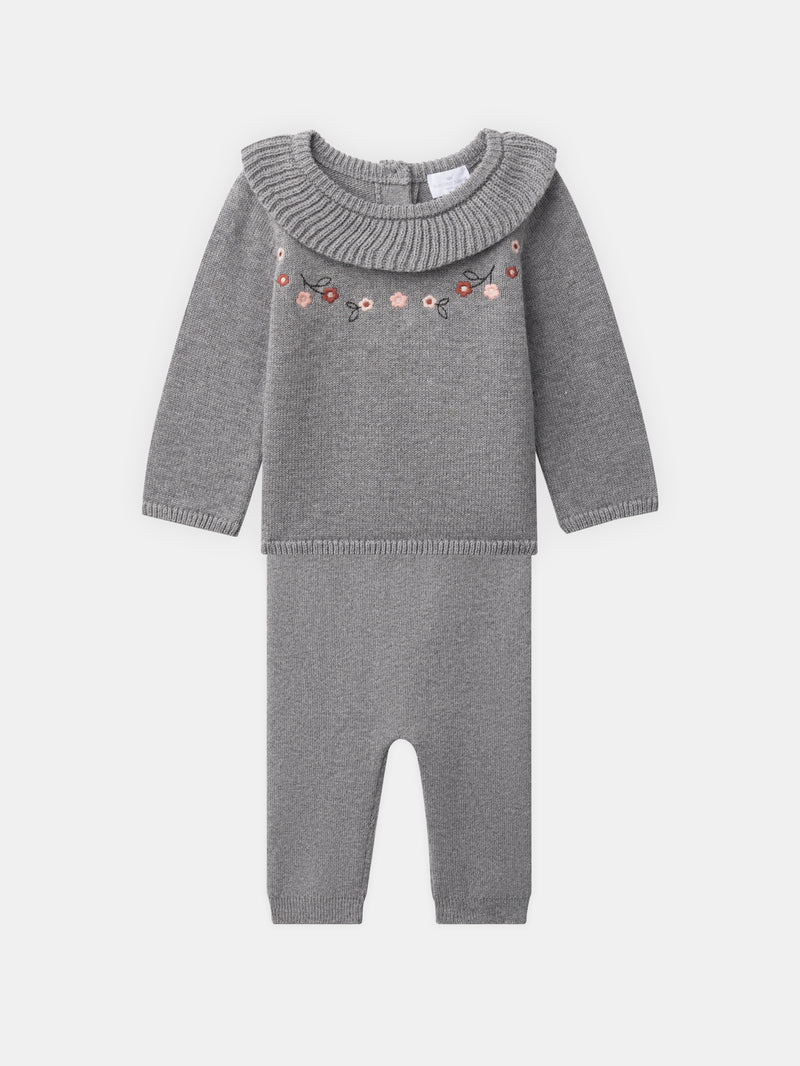 Ensemble Pullover und Hose grau Geburt Mädchen