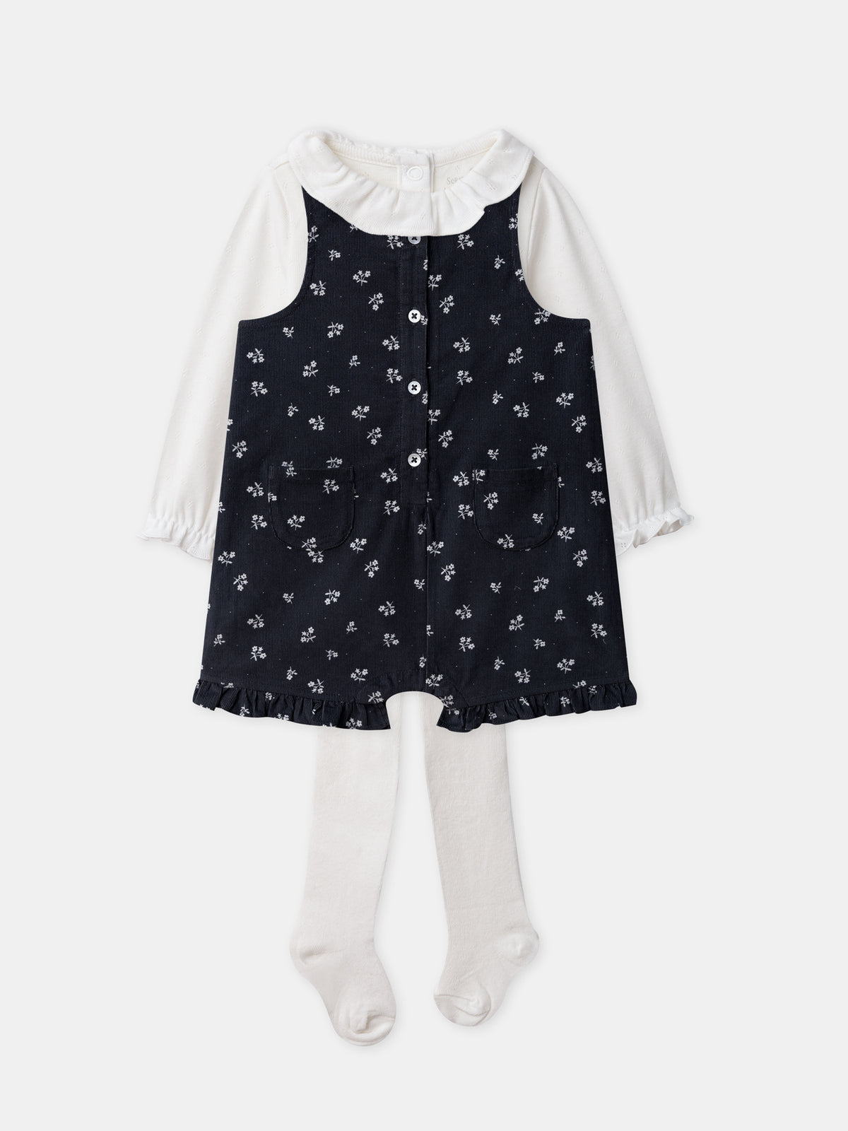 Ensemble Latzhose + Body + Strumpfhosen Geburt Mädchen