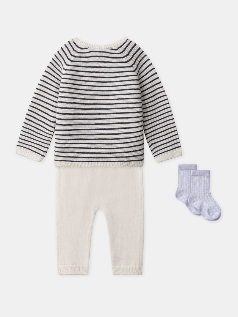 Strickset mit Pullunder + Hose + Socken für Neugeborene unisex