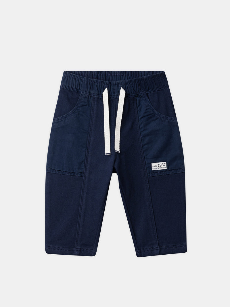 Marineblaue Hose mit Tierstickerei für Baby Jungen