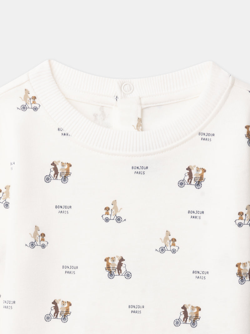 Ecru-T-Shirt mit Tierdruck und langen Ärmeln für Babys Jungen