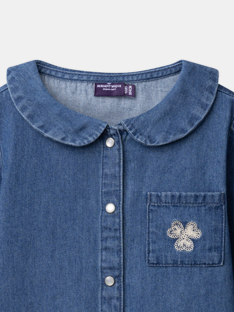 Denim-Bluse mit Klee-Stickerei für Mädchen