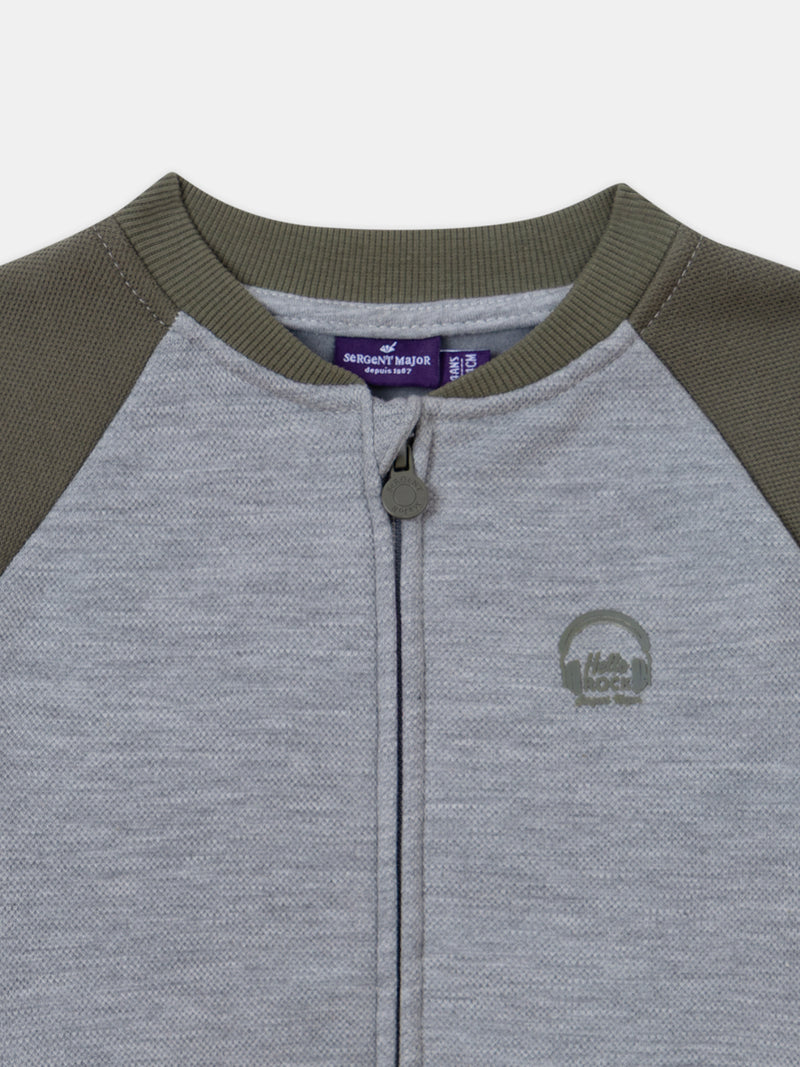 Grau und khakifarbenes Jungen-Sweatshirt mit Reißverschluss