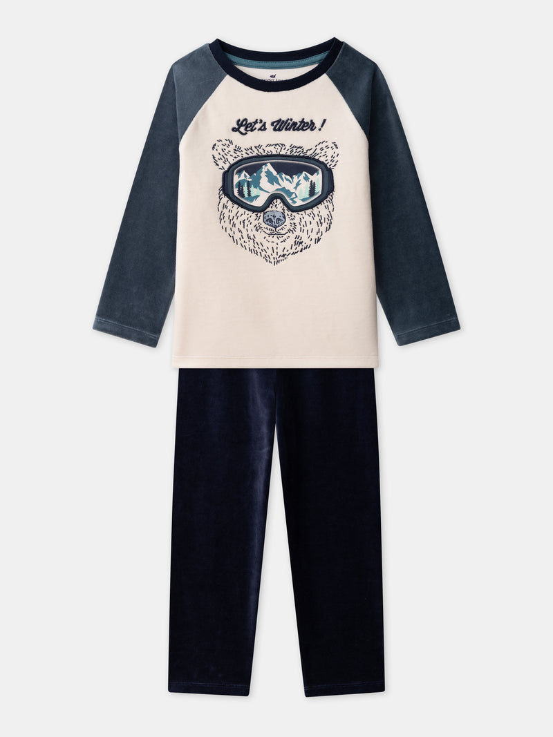 Ecru-und-marineblau-Pyjama-Bär-Junge