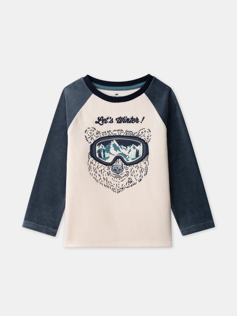 Ecru-und-marineblau-Pyjama-Bär-Junge