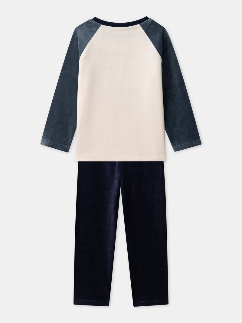 Ecru-und-marineblau-Pyjama-Bär-Junge