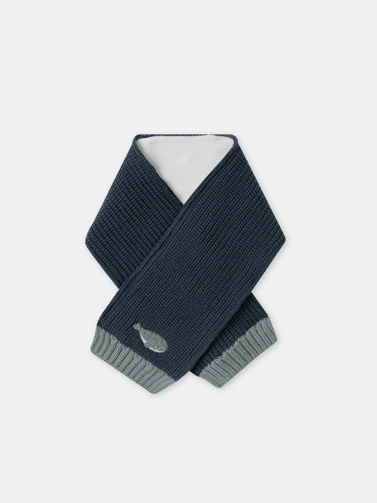 Marine-blauer Schal mit Wal-Stickerei Baby-Junge