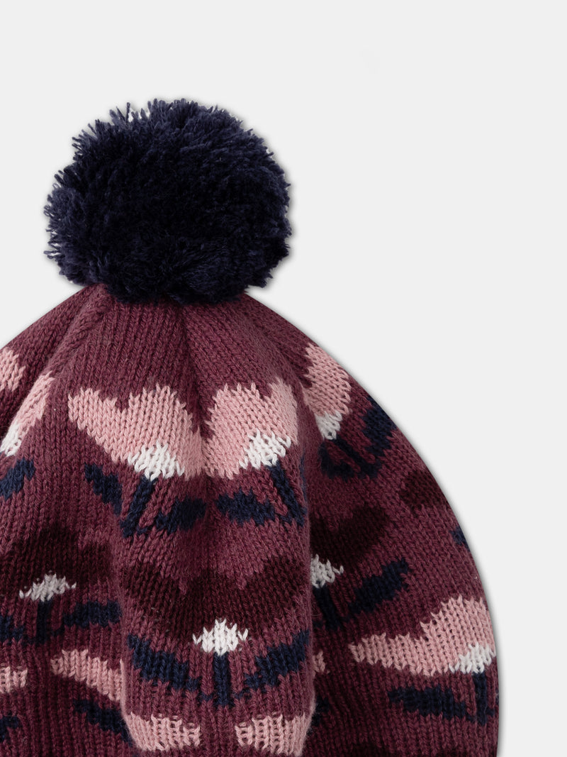 Blumenjacquard-Beret für Mädchen