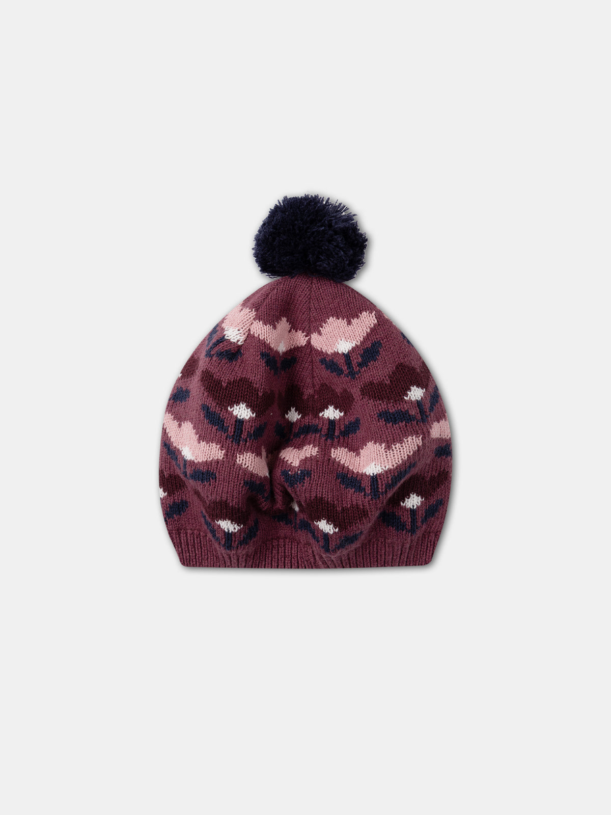 Béret jacquard floral à pompon Fille