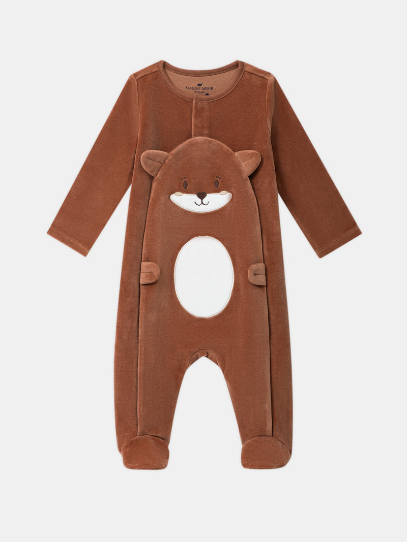 Grenouillère en velours marron avec patch visage renard Bébé Garçon
