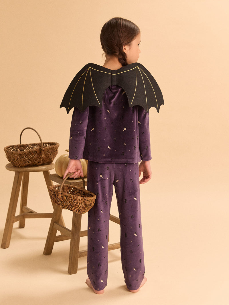 Pyjama d'Halloween violet + ailes de chauve-souris Fille