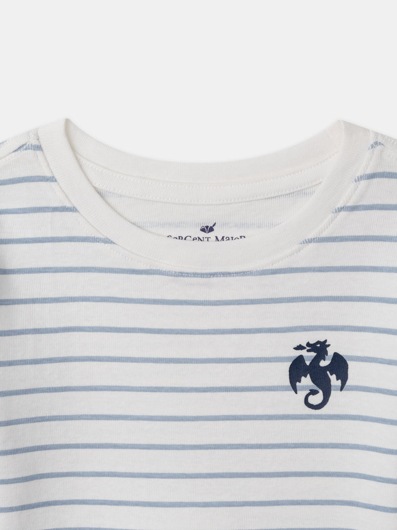 Lot 2 t-shirts écru imprimé dragon ou à rayures bleues Garçon