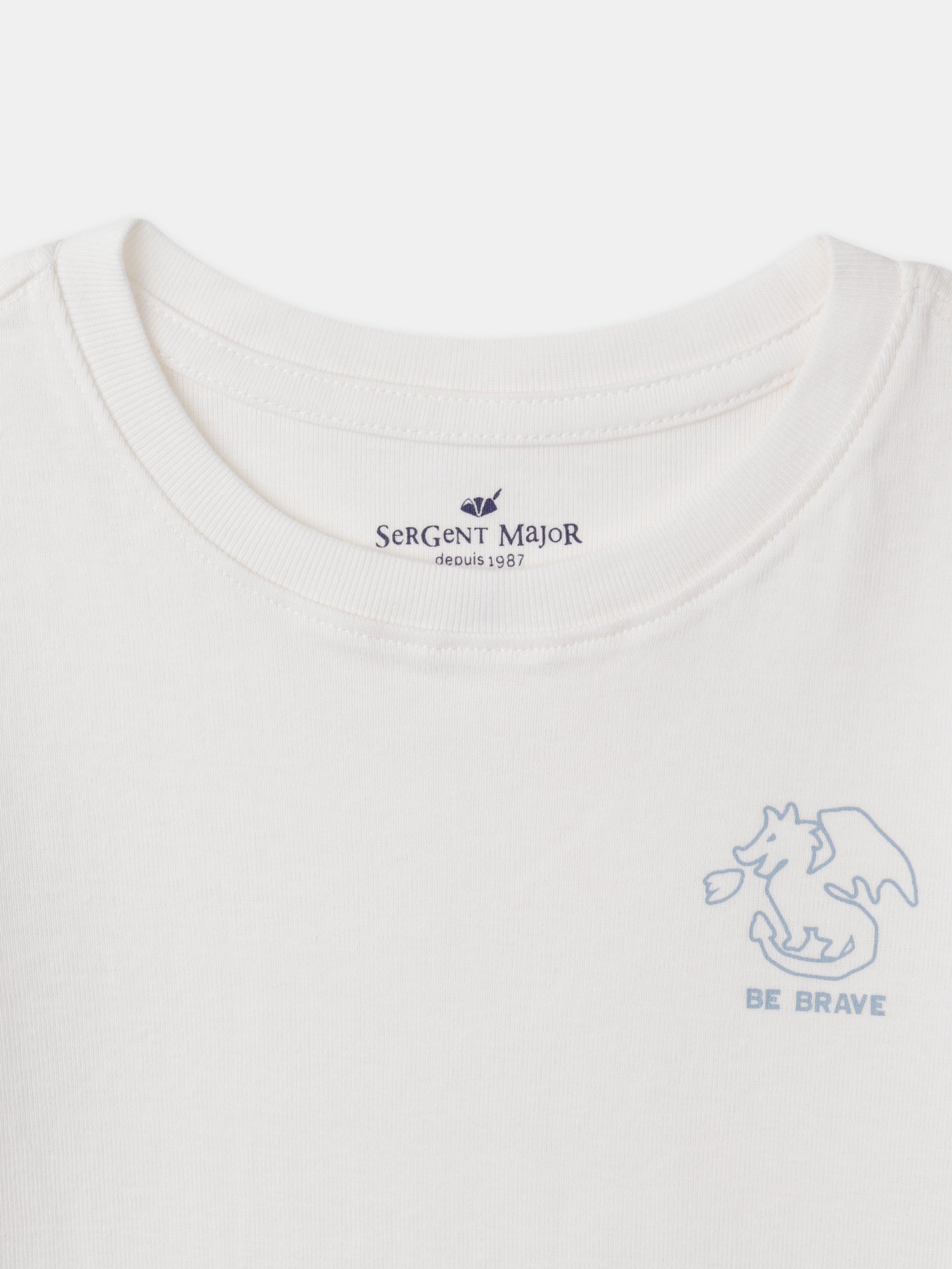Set aus 2 Ecru-T-Shirts mit Drachenmotiv oder blauen Streifen für Jungen
