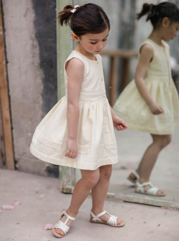 Zitronengelbes Kleid mit Streifen Kind Mädchen ZIRAYETTE / 21E2PFO2CHSB104