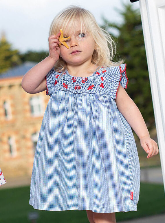 Baby Mädchen besticktes Kleid und Boomer-Set aus kariertem Seersucker CAFABIENNE / 22E1BF81ROB208