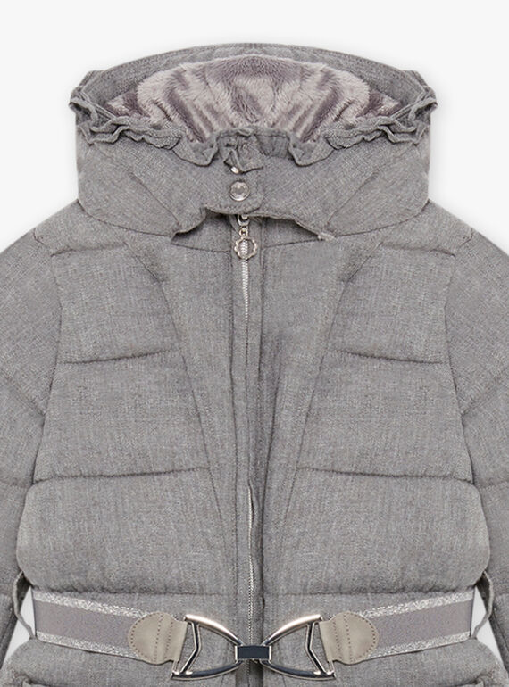 Mausgraue Daunenjacke mit Kapuze für Kind Mädchen BLOZIKETTE / 21H2PFE3D3E904