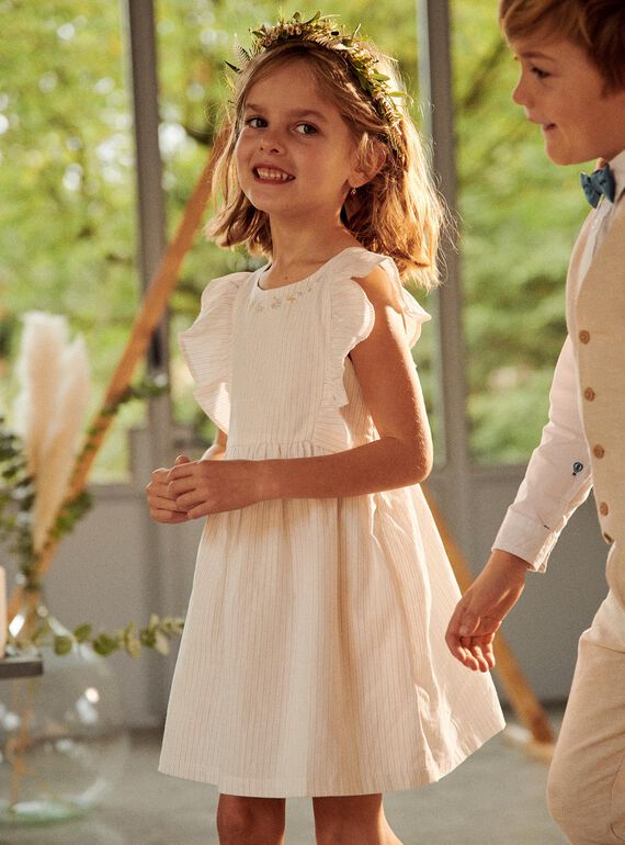 Kleid mit gelben und naturfarbenen Streifen FRERAYETTE / 23E2PFI5ROB005