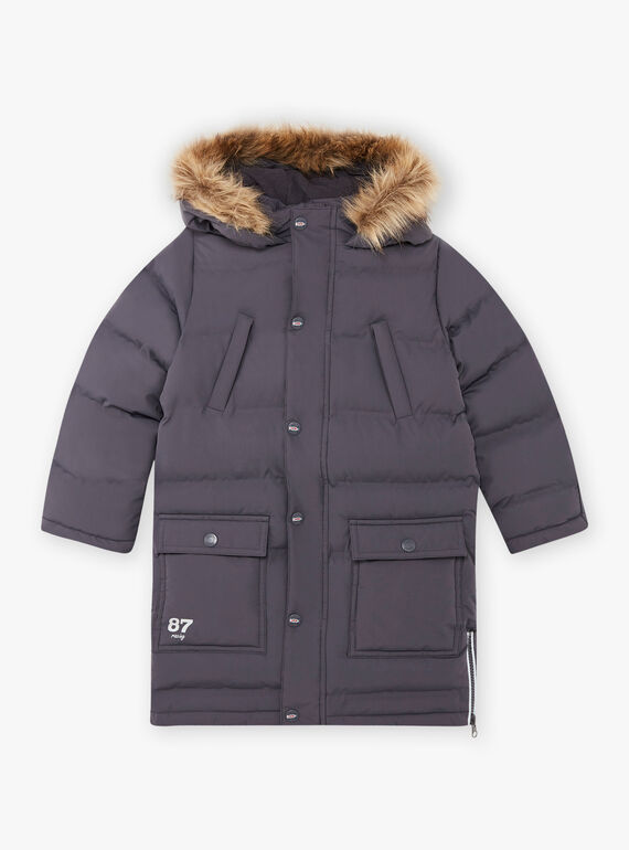 Dunkelgrauer Parka für Jungen mit Fleece-Futter BADOUNAGE / 21H3PGE3PARJ916