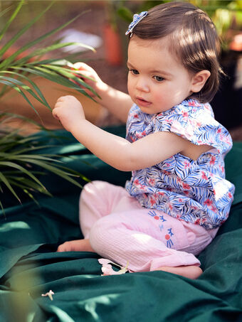 Baby Mädchen rosa Hose aus doppelter Baumwollgaze CANOLI / 22E1BFK1PAN307