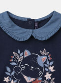 Marineblaues T-Shirt mit Katzenprint, Claudine-Kragen und langen Ärmeln, Mädchen NOBLUETTE / 25H2PFP1TML070