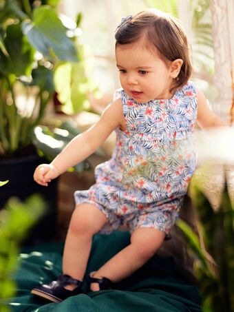 Baby Mädchen Strampler aus Baumwollsatin mit Blatt und Blumendruck CANINA / 22E1BFK1CBL001