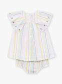 Set aus Kleid und Bloomers aus Popeline in Ecru mit Streifendruck LAALBERTINE / 24H1BFI2ROB001