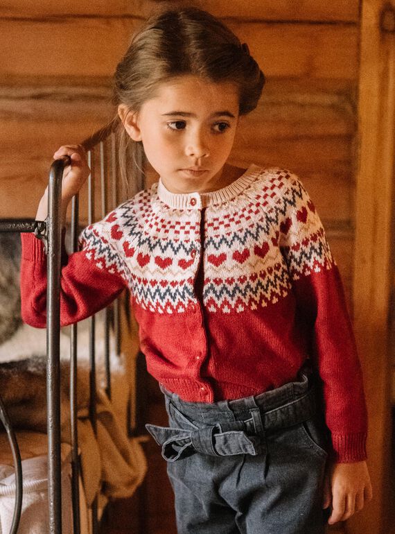 Rote und beigefarbene Strickjacke aus Wollgemisch DRIKERETTE / 22H2PFX2CARF526