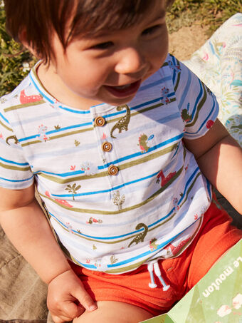 Dinosaurier- und Streifen-T-Shirt für Baby Jungen in Ecru CAWILL / 22E1BGP1TMC001