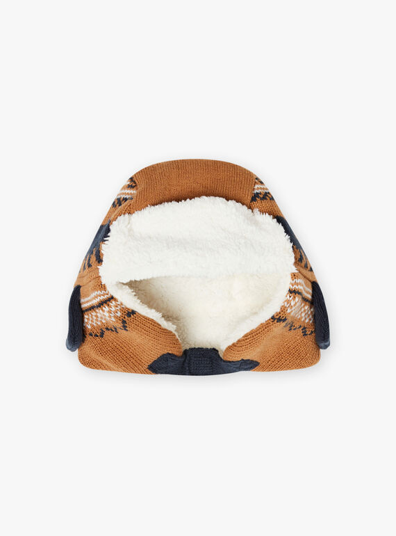 Jacquard-Strickmütze für Baby-Jungen in Kamel mit Bärendruck BITETAGE / 21H4PGE3BON804