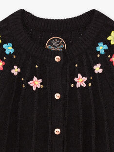 Schwarze Strickjacke für Mädchen mit floraler Stickerei BRICADETTE / 21H2PFM2CAR090