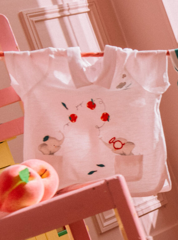 Ecrufarbenes Polohemd für Baby Jungen mit Elefantenmotiven CATARNO / 22E1BGM1POL001