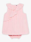 Baby Mädchen rosa Popeline-Kleid mit Muschel-Stickerei und Blümchen CASOLEIL / 22E1BFN1ROBD315