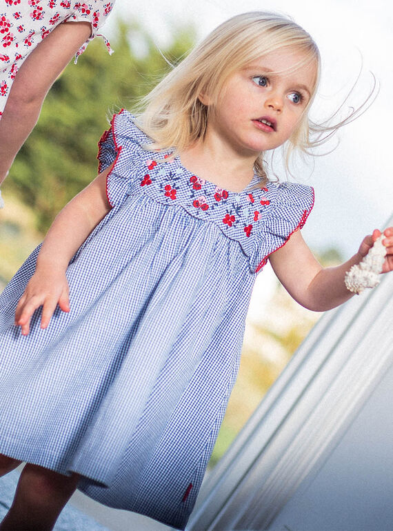 Baby Mädchen besticktes Kleid und Boomer-Set aus kariertem Seersucker CAFABIENNE / 22E1BF81ROB208