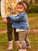 Ecru Bluse mit dunkelblauer Leggings und Stirnband mit Blumenmuster 23E1BF81ENS001