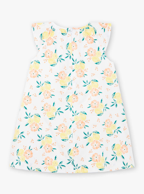 Weiß und gelb Kleid mit Zitrone und Blumendruck Kind Mädchen ZICITETTE / 21E2PFO1ROB000