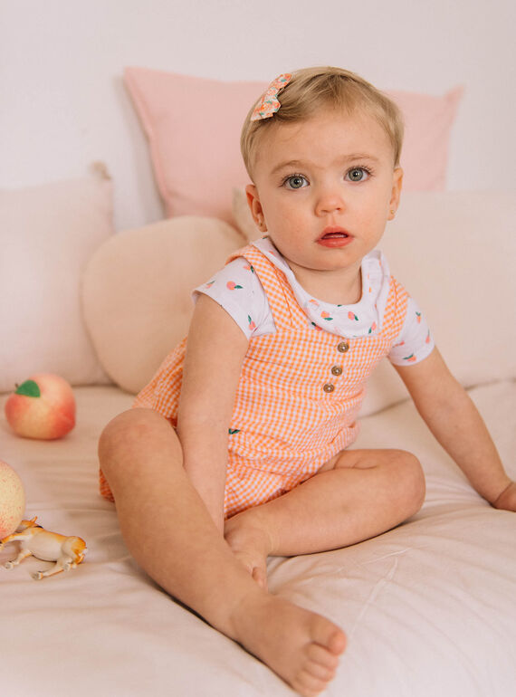 Baby Mädchen orange und ecru karierter Strampler CAPAULINE / 22E1BFM1SACE403