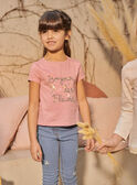 Kind Mädchen rosa besticktes T-Shirt mit ausgefallenem Blumenschriftzug CETIETTE / 22E2PFB1TMC305