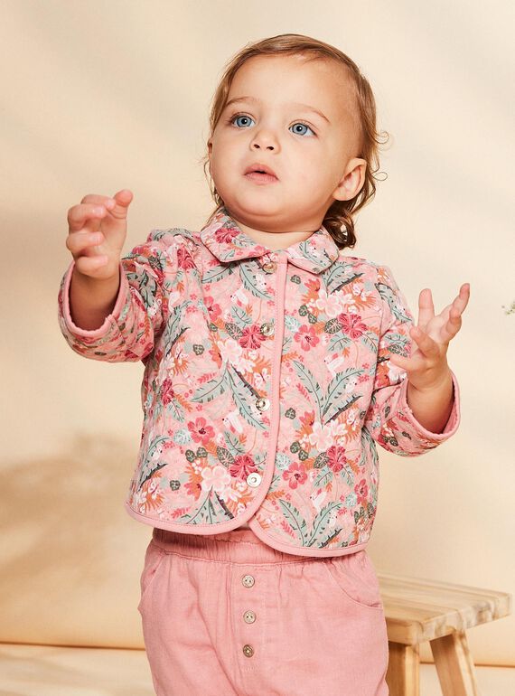 Gesteppte Jacke in altrosa mit Blumendruck FAIMIMI / 23E1BFD2CARD318