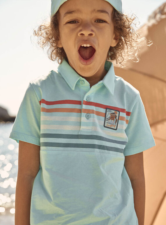 Türkisfarbenes Poloshirt mit Streifenmuster FLUPIQAGE / 23E3PGQ1POL202