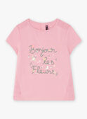 Kind Mädchen rosa besticktes T-Shirt mit ausgefallenem Blumenschriftzug CETIETTE / 22E2PFB1TMC305