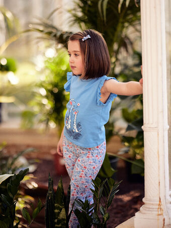 Lavendelblaues T-Shirt mit ausgefallenen Giraffen und Rüschen Kind Mädchen CYAGIRETTE / 22E2PFK1TMCC208