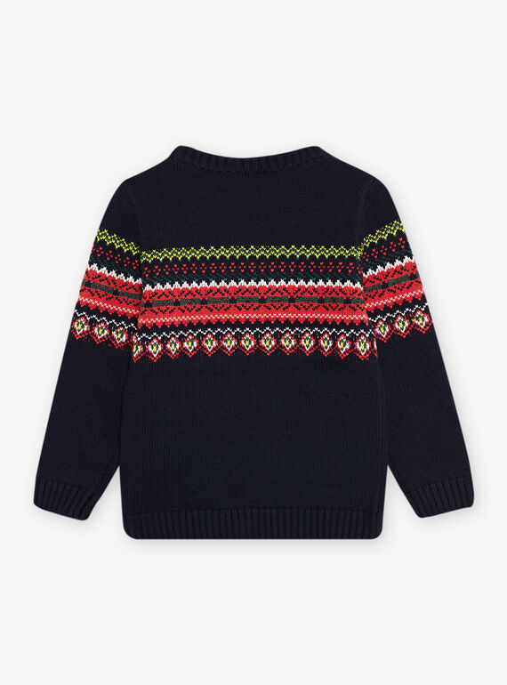 Marineblauer Jacquard-Pullover für Kind Junge DOJACAGE / 22H3PGX1PUL070